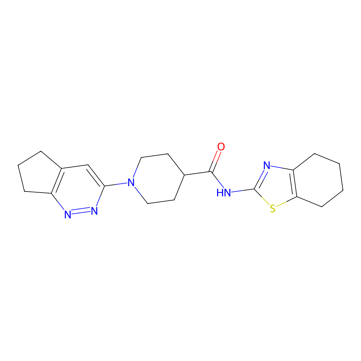 1-{5H,6H,7H-cyclopenta[c]pyridazin-3-yl}-N-(4,5,6,7-tetrahydro-1,3-benzothiazol-2-yl)piperidine-4-carboxamide molecular structure, CAS 2097859-64-6