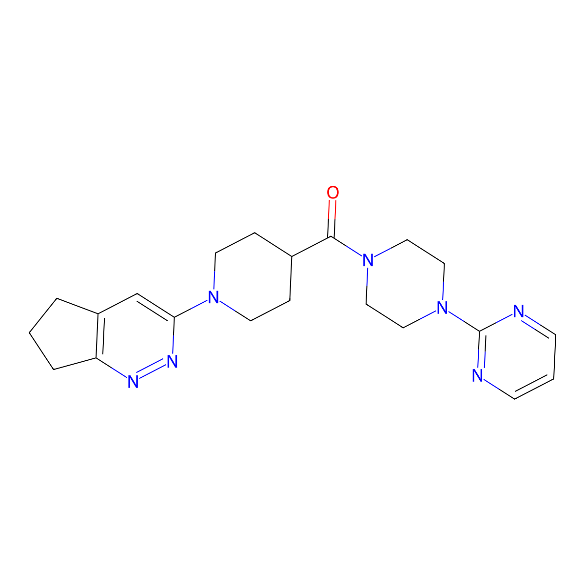 2-[4-(1-{5H,6H,7H-cyclopenta[c]pyridazin-3-yl}piperidine-4-carbonyl)piperazin-1-yl]pyrimidine molecular structure, CAS 2097859-69-1