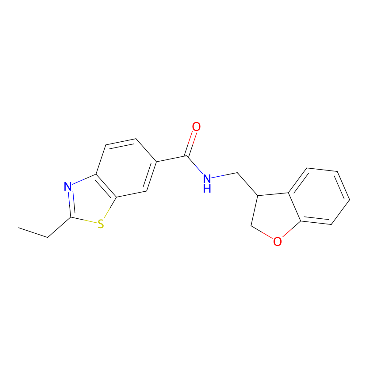 N-[(2,3-dihydro-1-benzofuran-3-yl)methyl]-2-ethyl-1,3-benzothiazole-6-carboxamide molecular structure, CAS 2097859-70-4