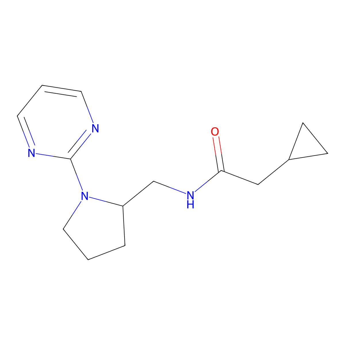 2-cyclopropyl-N-{[1-(pyrimidin-2-yl)pyrrolidin-2-yl]methyl}acetamide molecular structure, CAS 2097859-73-7