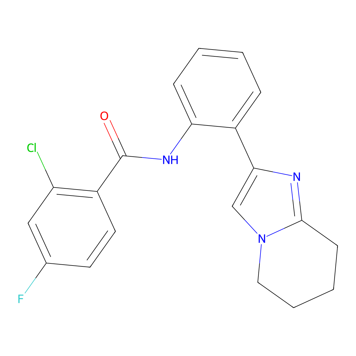 2-chloro-4-fluoro-N-(2-(5,6,7,8-tetrahydroimidazo[1,2-a]pyridin-2-yl)phenyl)benzamide molecular structure, CAS 2097859-74-8