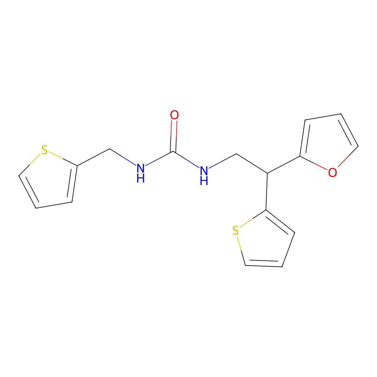 3-[2-(Furan-2-yl)-2-(thiophen-2-yl)ethyl]-1-[(thiophen-2-yl)methyl]urea molecular structure, CAS 2097859-78-2