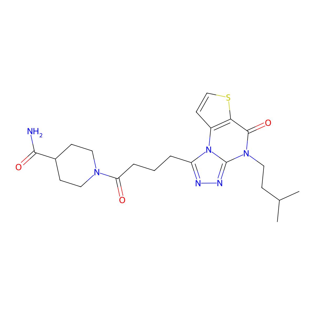 1-{4-[8-(3-Methylbutyl)-7-oxo-5-thia-1,8,10,11-tetraazatricyclo[7.3.0.0^{2,6}]dodeca-2(6),3,9,11-tetraen-12-yl]butanoyl}piperidine-4-carboxamide molecular structure, CAS 2097859-79-3