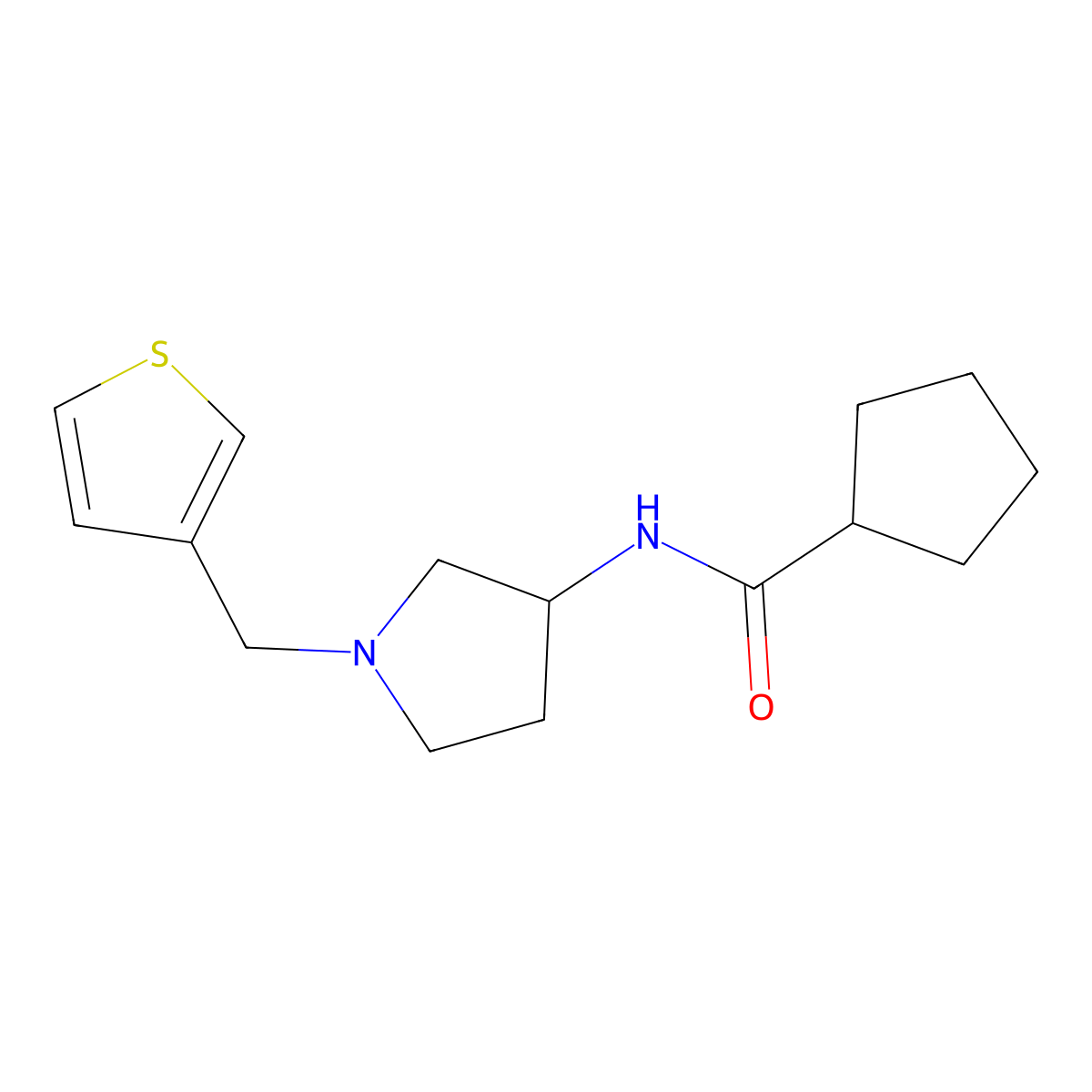 N-{1-[(thiophen-3-yl)methyl]pyrrolidin-3-yl}cyclopentanecarboxamide molecular structure, CAS 2097859-80-6