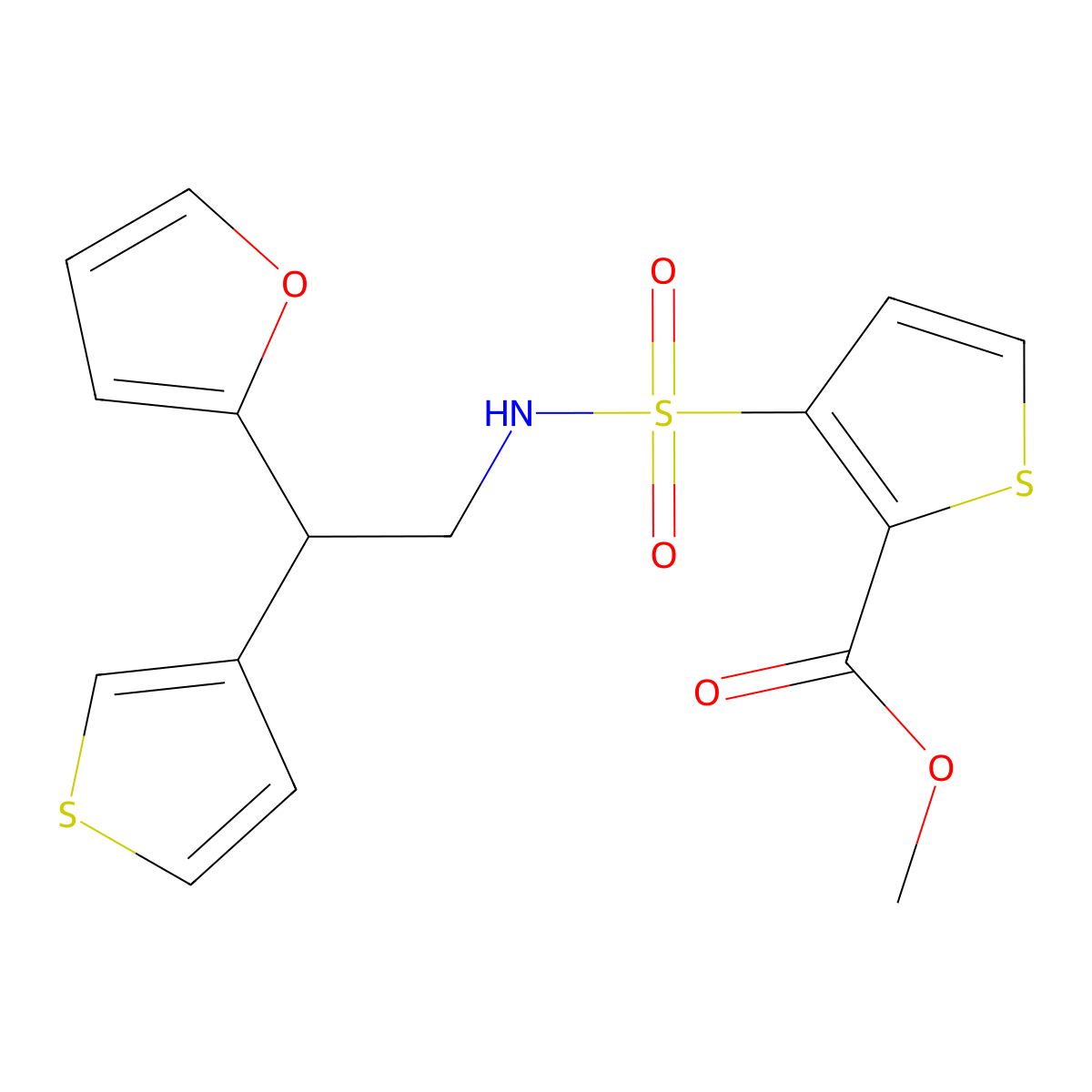 Methyl 3-{[2-(furan-2-yl)-2-(thiophen-3-yl)ethyl]sulfamoyl}thiophene-2-carboxylate molecular structure, CAS 2097859-88-4