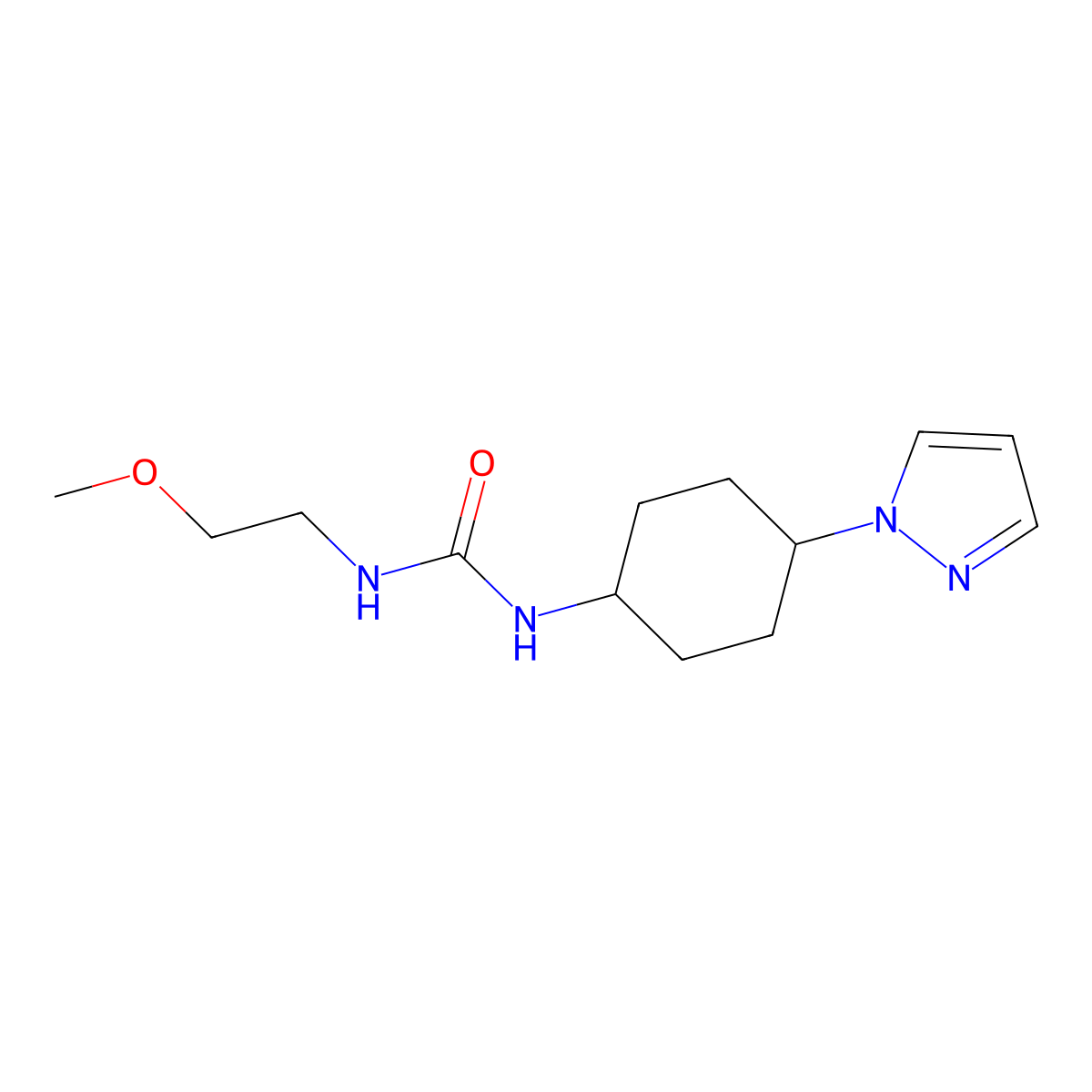 3-(2-methoxyethyl)-1-[4-(1H-pyrazol-1-yl)cyclohexyl]urea molecular structure, CAS 2097859-90-8