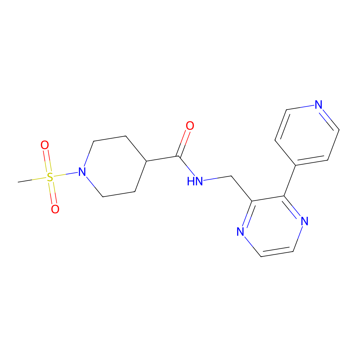 1-methanesulfonyl-N-{[3-(pyridin-4-yl)pyrazin-2-yl]methyl}piperidine-4-carboxamide molecular structure, CAS 2097859-91-9