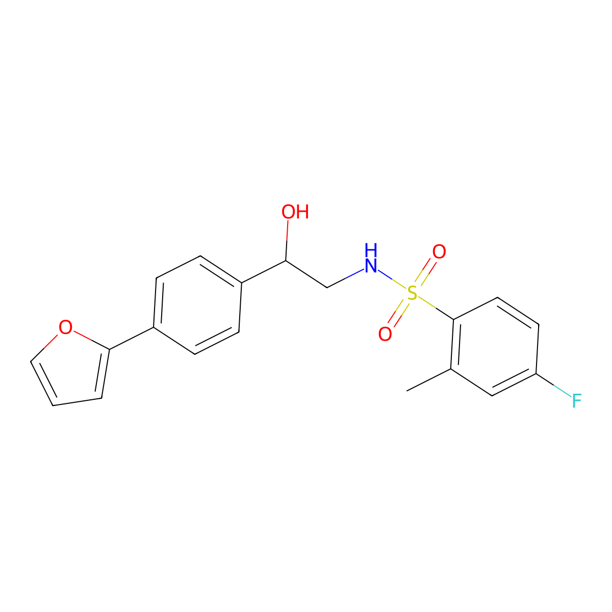 4-fluoro-N-{2-[4-(furan-2-yl)phenyl]-2-hydroxyethyl}-2-methylbenzene-1-sulfonamide molecular structure, CAS 2097860-01-8