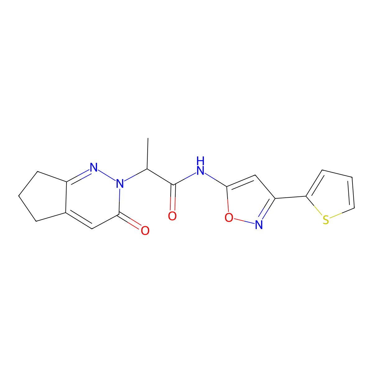 2-(3-oxo-3,5,6,7-tetrahydro-2H-cyclopenta[c]pyridazin-2-yl)-N-(3-(thiophen-2-yl)isoxazol-5-yl)propanamide molecular structure, CAS 2097860-02-9