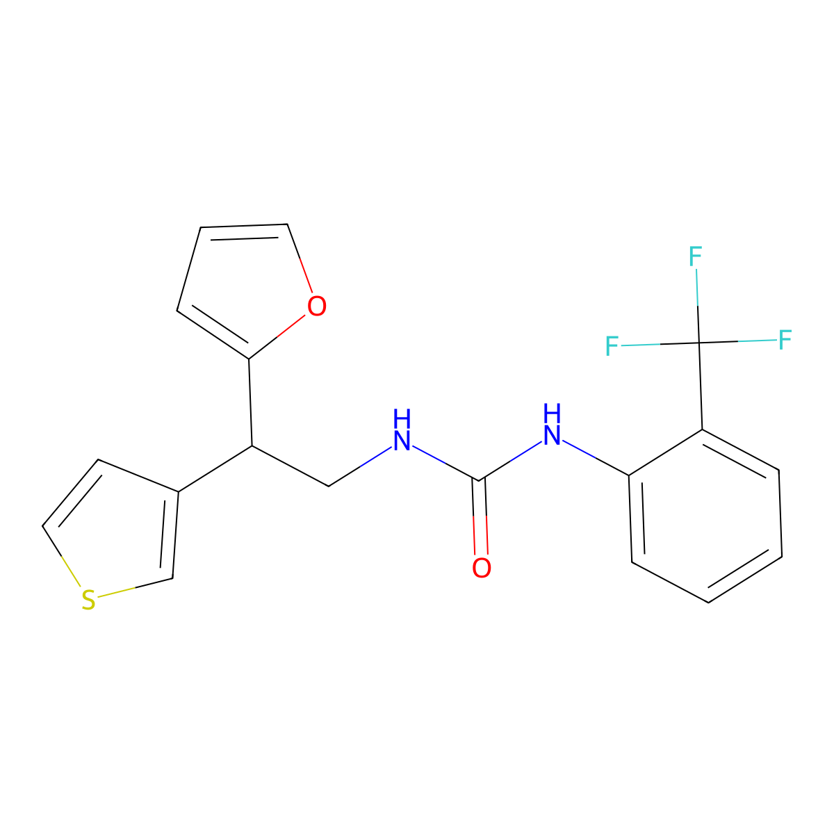 3-[2-(Furan-2-yl)-2-(thiophen-3-yl)ethyl]-1-[2-(trifluoromethyl)phenyl]urea molecular structure, CAS 2097860-06-3
