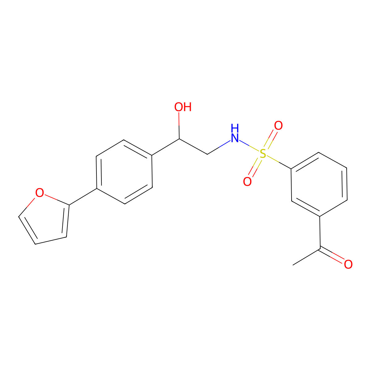 3-acetyl-N-{2-[4-(furan-2-yl)phenyl]-2-hydroxyethyl}benzene-1-sulfonamide molecular structure, CAS 2097860-10-9