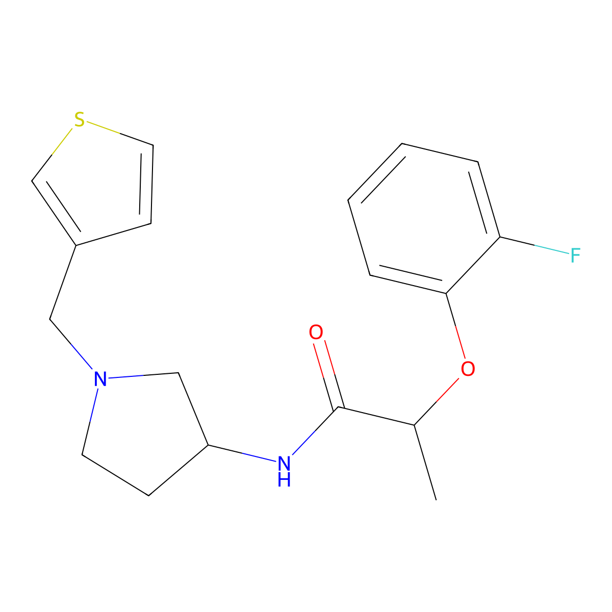 2-(2-fluorophenoxy)-N-{1-[(thiophen-3-yl)methyl]pyrrolidin-3-yl}propanamide molecular structure, CAS 2097860-14-3
