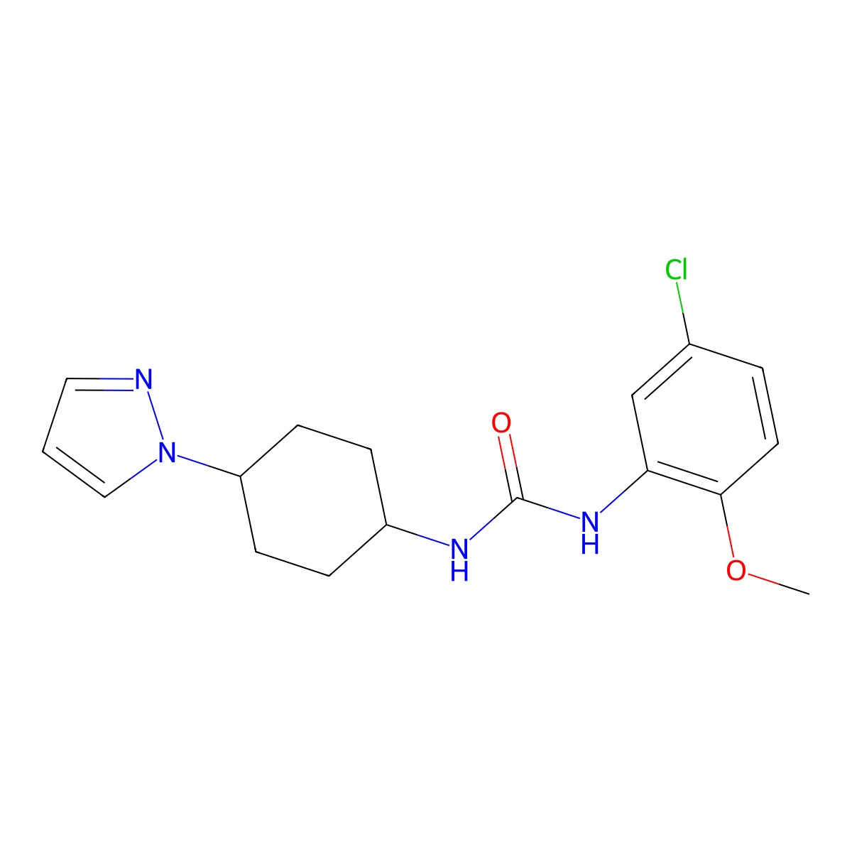3-(5-chloro-2-methoxyphenyl)-1-[4-(1H-pyrazol-1-yl)cyclohexyl]urea molecular structure, CAS 2097860-20-1