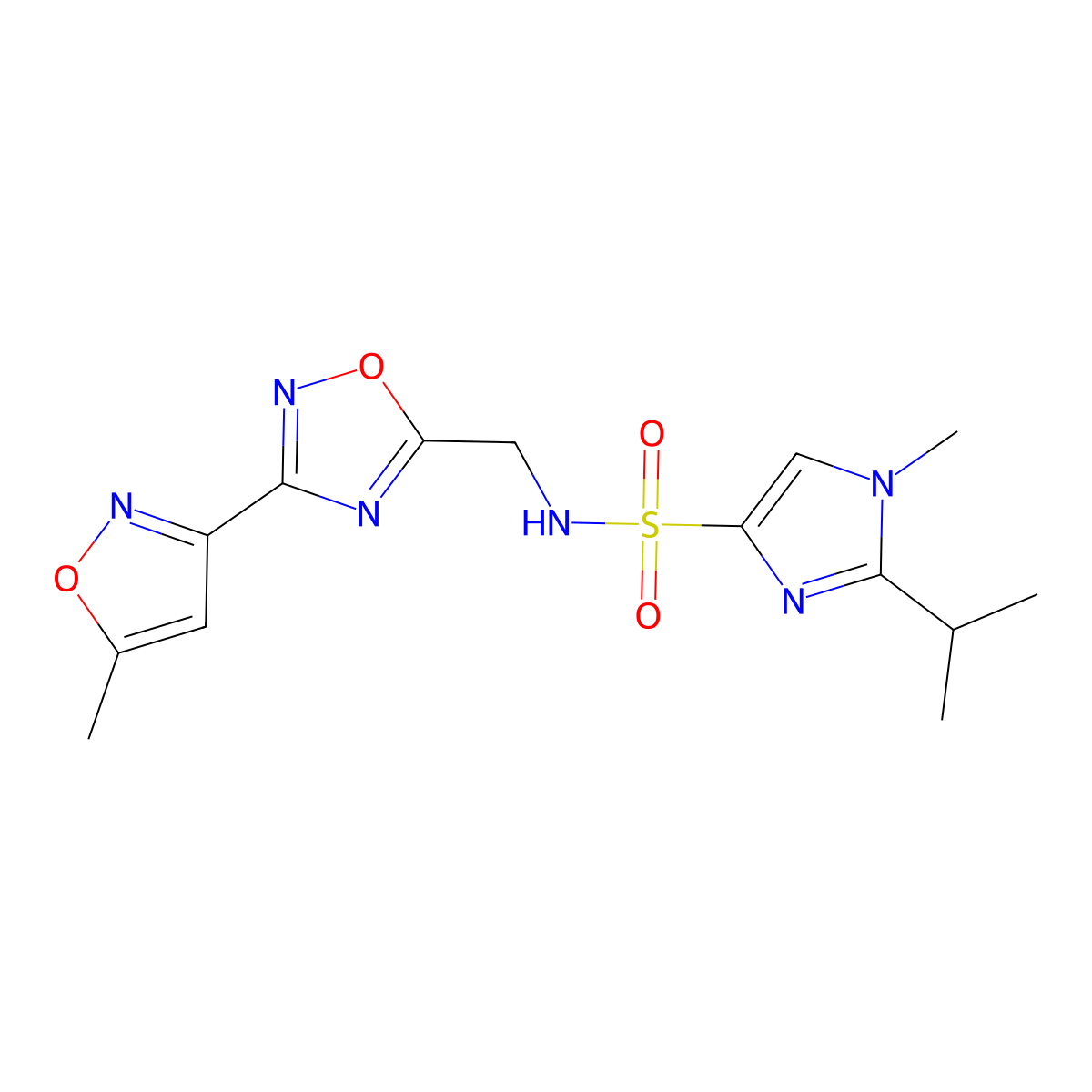 1-methyl-N-{[3-(5-methyl-1,2-oxazol-3-yl)-1,2,4-oxadiazol-5-yl]methyl}-2-(propan-2-yl)-1H-imidazole-4-sulfonamide molecular structure, CAS 2097860-21-2