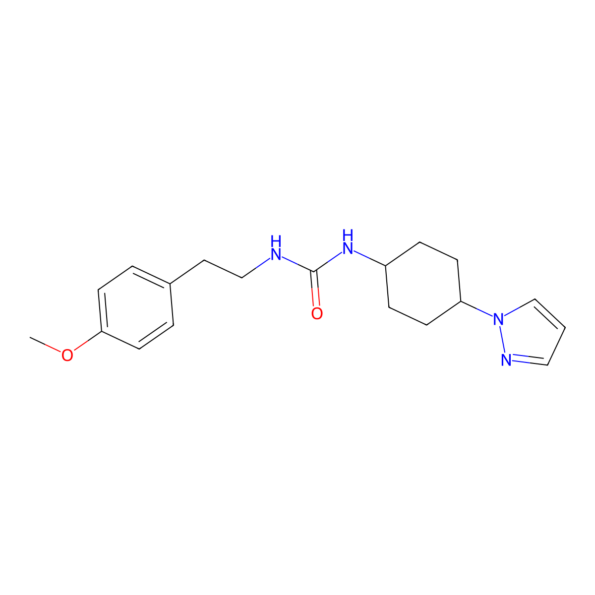 1-[2-(4-methoxyphenyl)ethyl]-3-[4-(1H-pyrazol-1-yl)cyclohexyl]urea molecular structure, CAS 2097860-25-6