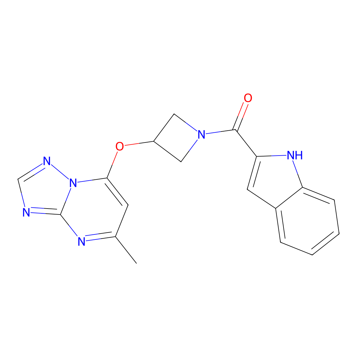 2-[3-({5-methyl-[1,2,4]triazolo[1,5-a]pyrimidin-7-yl}oxy)azetidine-1-carbonyl]-1H-indole molecular structure, CAS 2097860-27-8