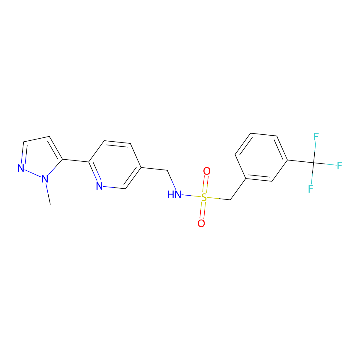 N-{[6-(1-methyl-1H-pyrazol-5-yl)pyridin-3-yl]methyl}-1-[3-(trifluoromethyl)phenyl]methanesulfonamide molecular structure, CAS 2097860-30-3