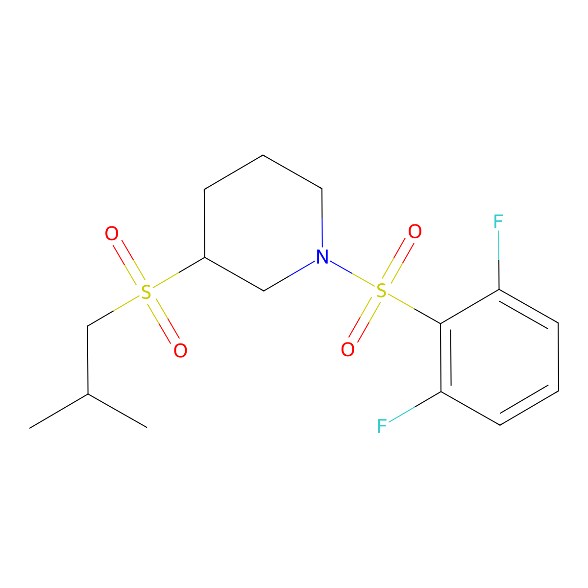 1-(2,6-Difluorobenzenesulfonyl)-3-(2-methylpropanesulfonyl)piperidine molecular structure, CAS 2097860-34-7