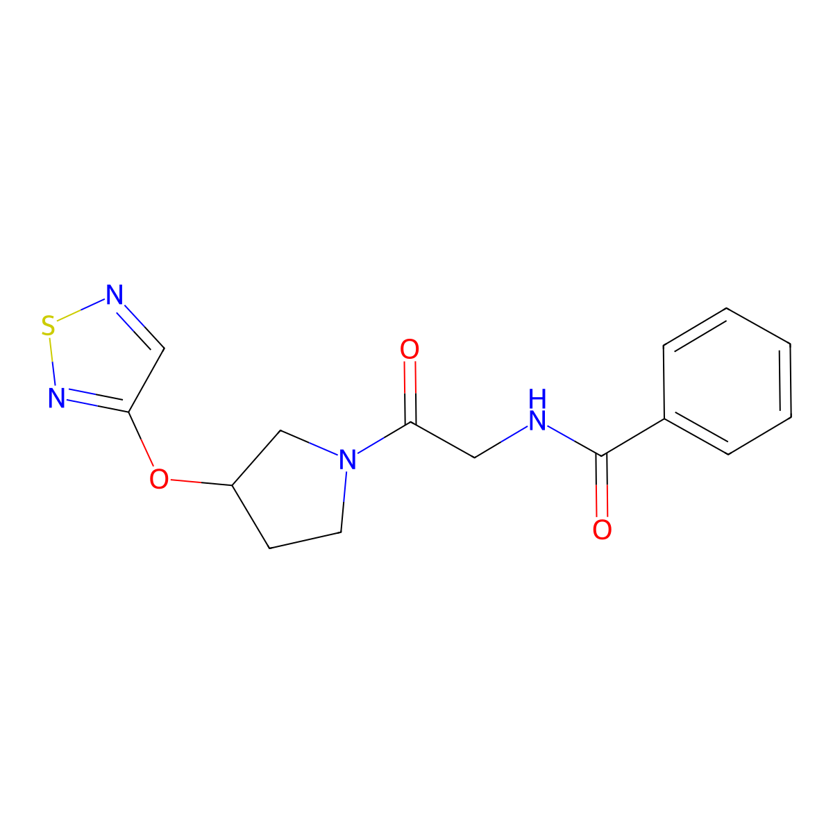 N-{2-oxo-2-[3-(1,2,5-thiadiazol-3-yloxy)pyrrolidin-1-yl]ethyl}benzamide molecular structure, CAS 2097860-38-1