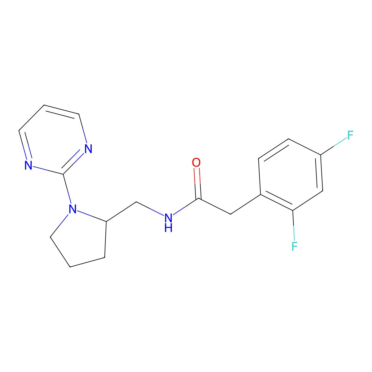 2-(2,4-difluorophenyl)-N-{[1-(pyrimidin-2-yl)pyrrolidin-2-yl]methyl}acetamide molecular structure, CAS 2097860-41-6