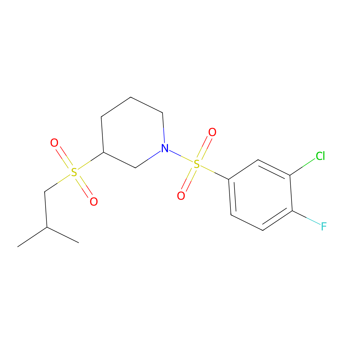 1-(3-Chloro-4-fluorobenzenesulfonyl)-3-(2-methylpropanesulfonyl)piperidine molecular structure, CAS 2097860-42-7