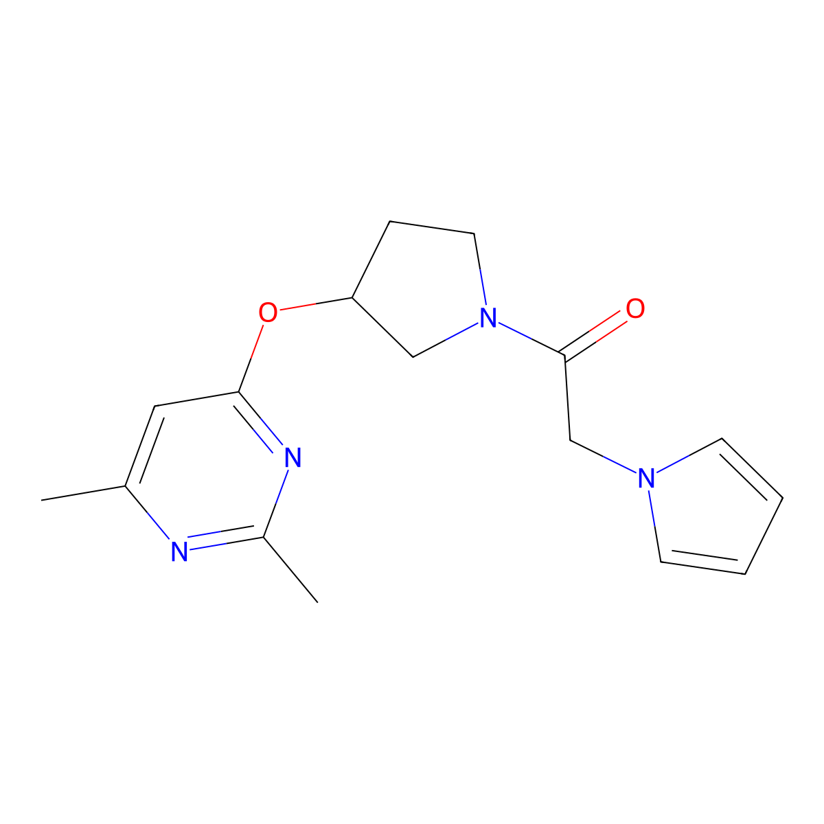 1-{3-[(2,6-dimethylpyrimidin-4-yl)oxy]pyrrolidin-1-yl}-2-(1H-pyrrol-1-yl)ethan-1-one molecular structure, CAS 2097860-46-1