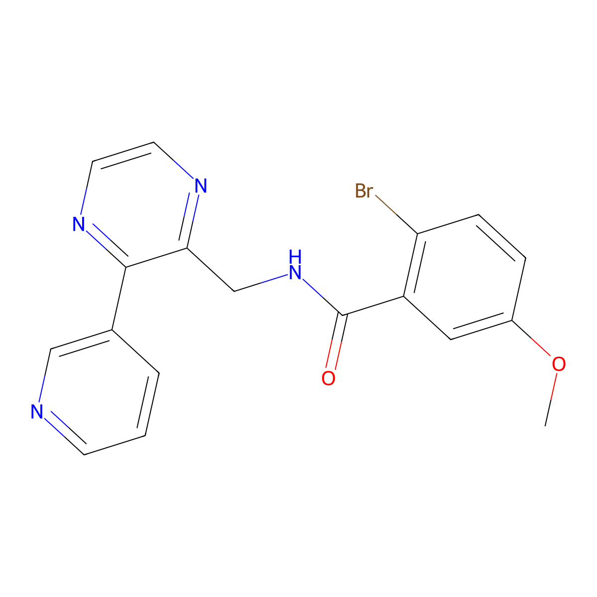 2-bromo-5-methoxy-N-{[3-(pyridin-3-yl)pyrazin-2-yl]methyl}benzamide molecular structure, CAS 2097860-53-0