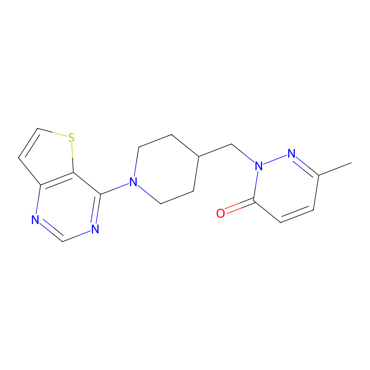 6-Methyl-2-[(1-{thieno[3,2-d]pyrimidin-4-yl}piperidin-4-yl)methyl]-2,3-dihydropyridazin-3-one molecular structure, CAS 2097860-58-5