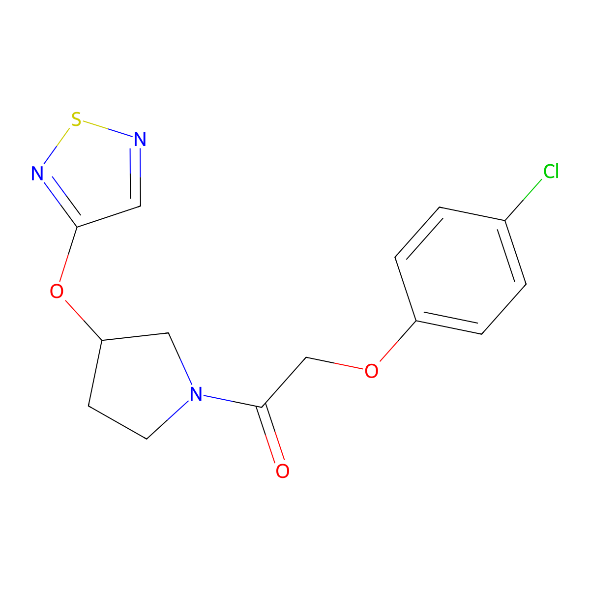 2-(4-Chlorophenoxy)-1-[3-(1,2,5-thiadiazol-3-yloxy)pyrrolidin-1-yl]ethan-1-one molecular structure, CAS 2097860-60-9