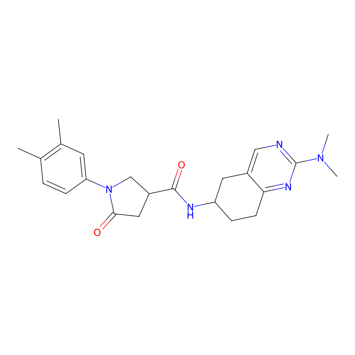 N-[2-(dimethylamino)-5,6,7,8-tetrahydroquinazolin-6-yl]-1-(3,4-dimethylphenyl)-5-oxopyrrolidine-3-carboxamide molecular structure, CAS 2097860-67-6
