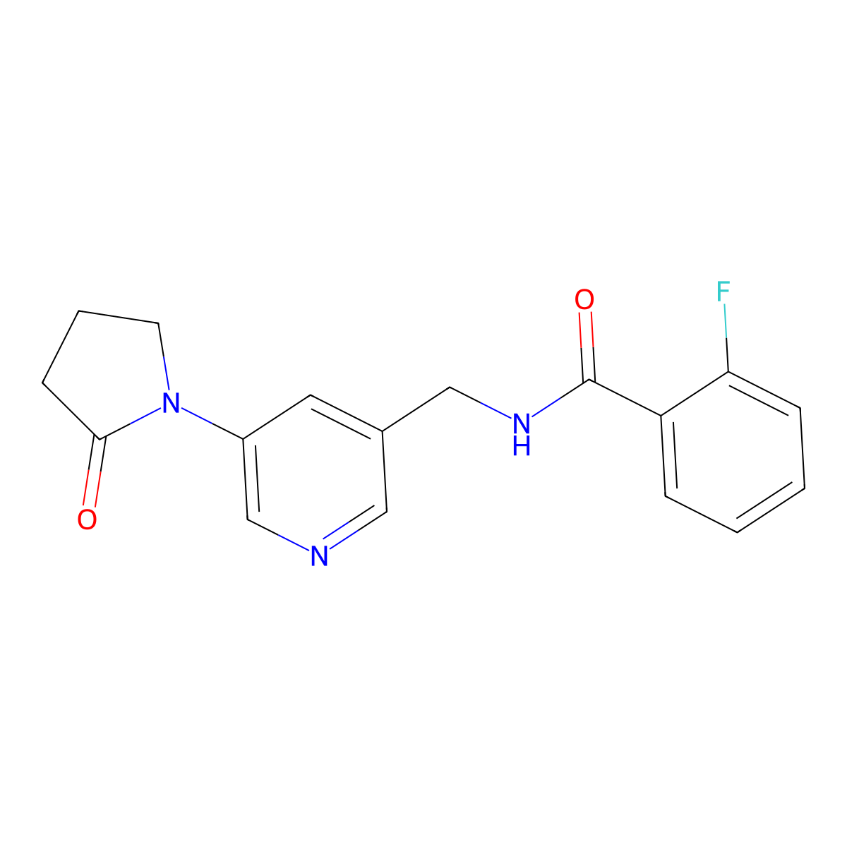 2-fluoro-N-{[5-(2-oxopyrrolidin-1-yl)pyridin-3-yl]methyl}benzamide molecular structure, CAS 2097860-68-7