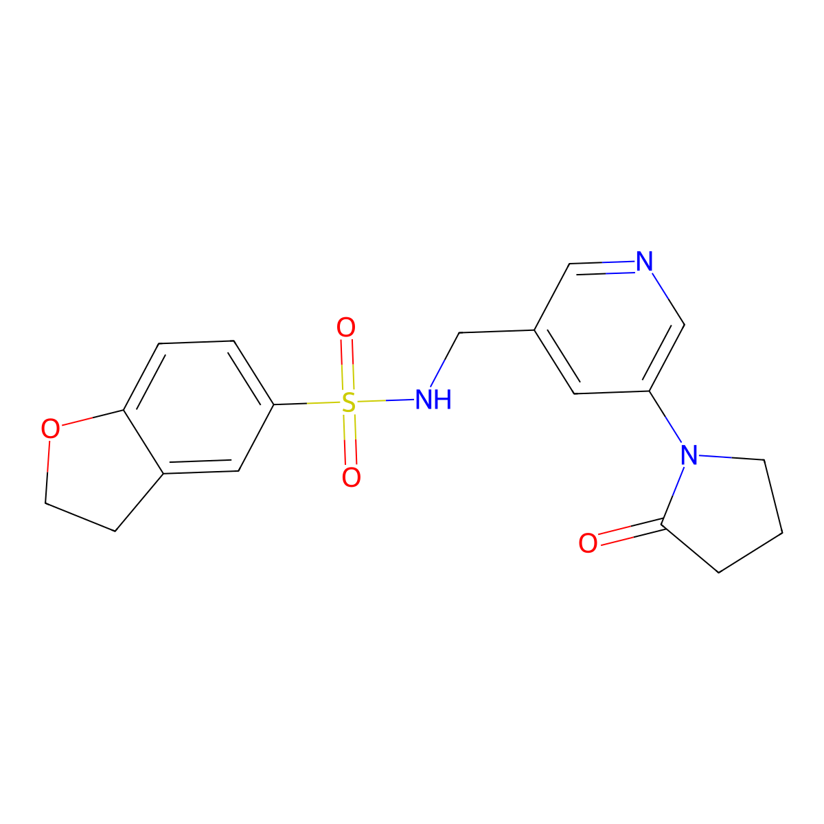 N-{[5-(2-oxopyrrolidin-1-yl)pyridin-3-yl]methyl}-2,3-dihydro-1-benzofuran-5-sulfonamide molecular structure, CAS 2097860-91-6