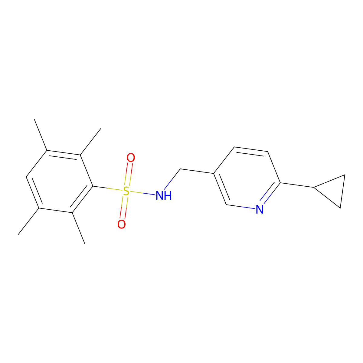 N-[(6-cyclopropylpyridin-3-yl)methyl]-2,3,5,6-tetramethylbenzene-1-sulfonamide molecular structure, CAS 2097860-93-8