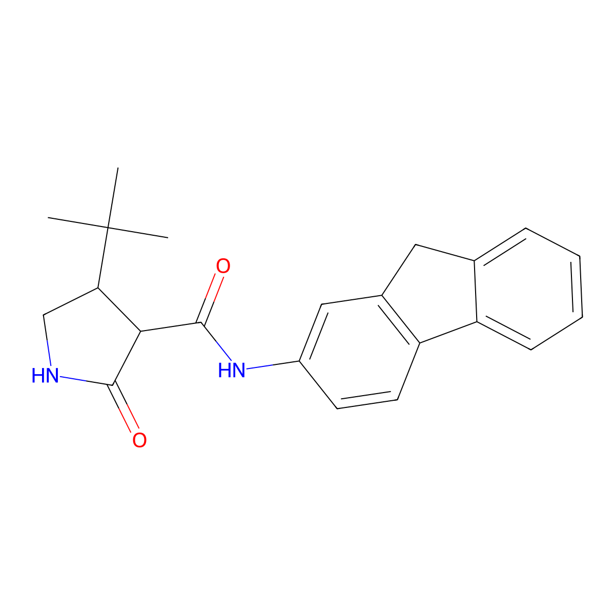 4-tert-butyl-N-(9H-fluoren-2-yl)-2-oxopyrrolidine-3-carboxamide molecular structure, CAS 2097860-96-1
