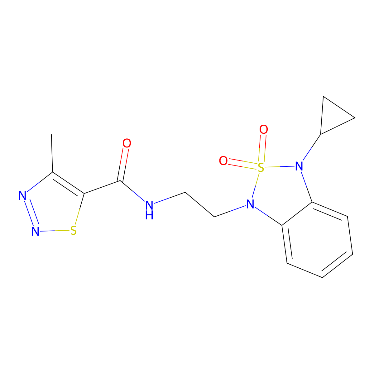 N-[2-(3-cyclopropyl-2,2-dioxo-1,3-dihydro-2lambda6,1,3-benzothiadiazol-1-yl)ethyl]-4-methyl-1,2,3-thiadiazole-5-carboxamide molecular structure, CAS 2097860-97-2