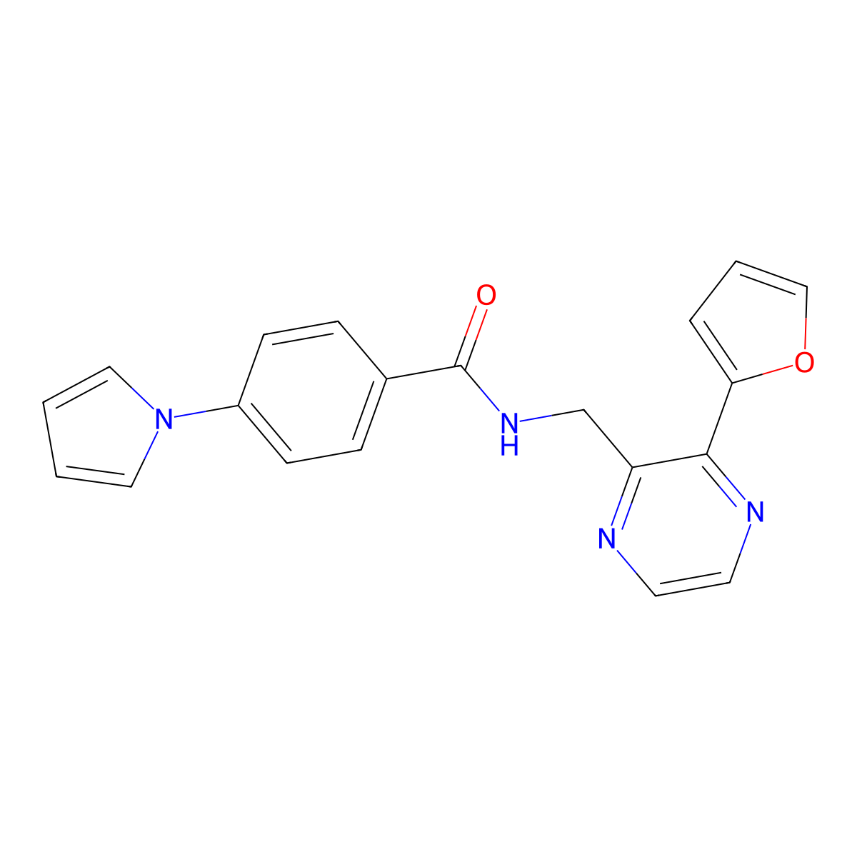 N-{[3-(furan-2-yl)pyrazin-2-yl]methyl}-4-(1H-pyrrol-1-yl)benzamide molecular structure, CAS 2097861-02-2