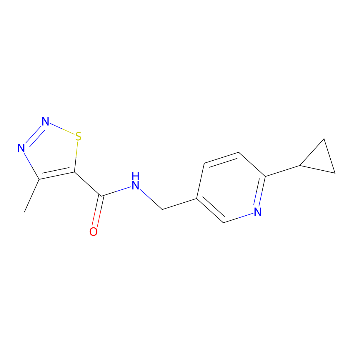N-[(6-cyclopropylpyridin-3-yl)methyl]-4-methyl-1,2,3-thiadiazole-5-carboxamide molecular structure, CAS 2097861-10-2