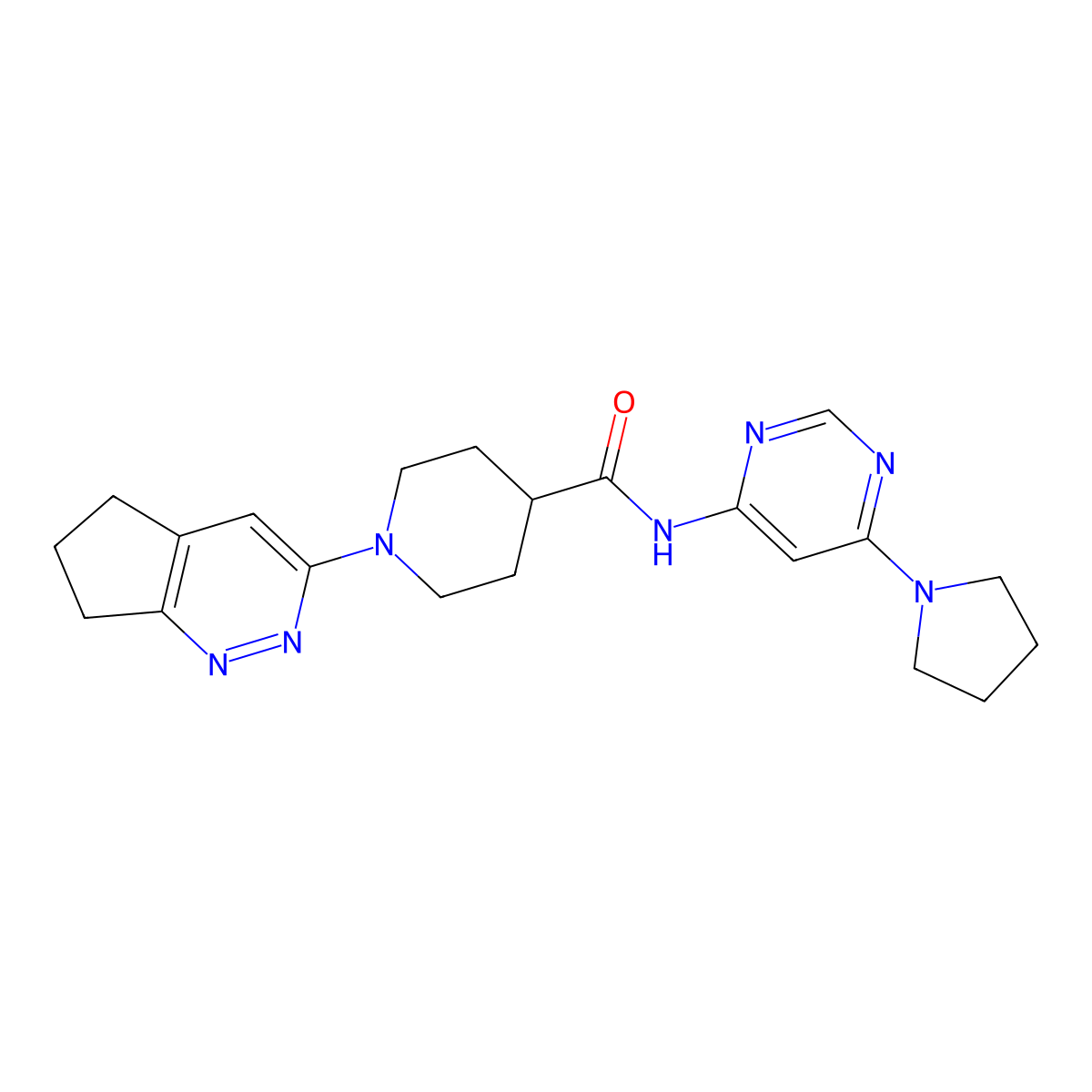 1-{5H,6H,7H-cyclopenta[c]pyridazin-3-yl}-N-[6-(pyrrolidin-1-yl)pyrimidin-4-yl]piperidine-4-carboxamide molecular structure, CAS 2097861-20-4