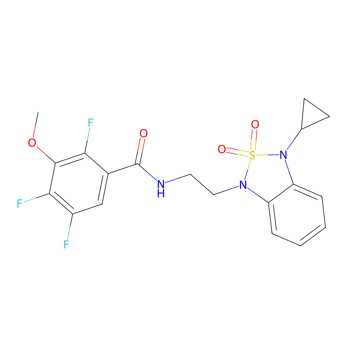 N-[2-(3-cyclopropyl-2,2-dioxo-1,3-dihydro-2lambda6,1,3-benzothiadiazol-1-yl)ethyl]-2,4,5-trifluoro-3-methoxybenzamide molecular structure, CAS 2097861-24-8