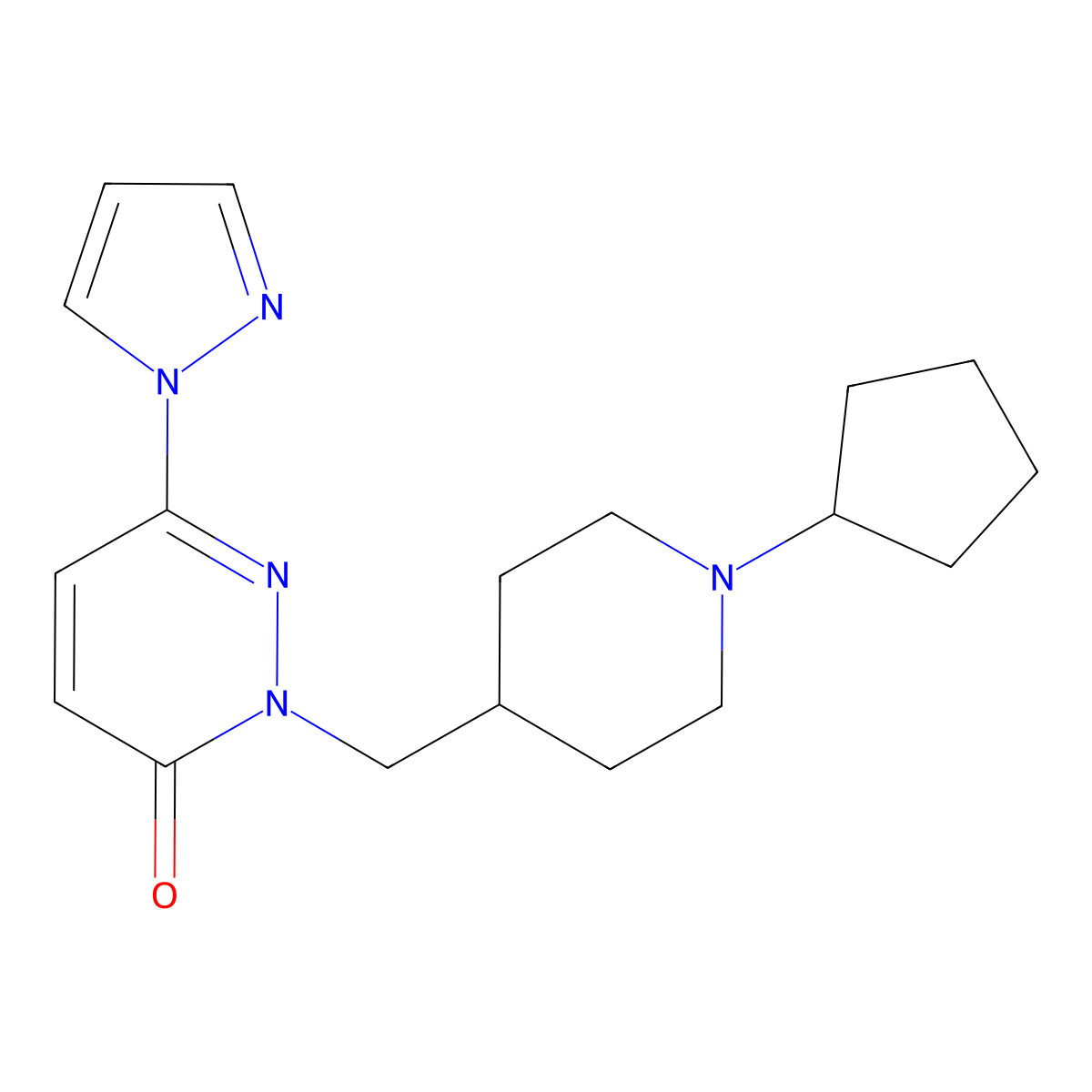 2-[(1-cyclopentylpiperidin-4-yl)methyl]-6-(1H-pyrazol-1-yl)-2,3-dihydropyridazin-3-one molecular structure, CAS 2097861-26-0