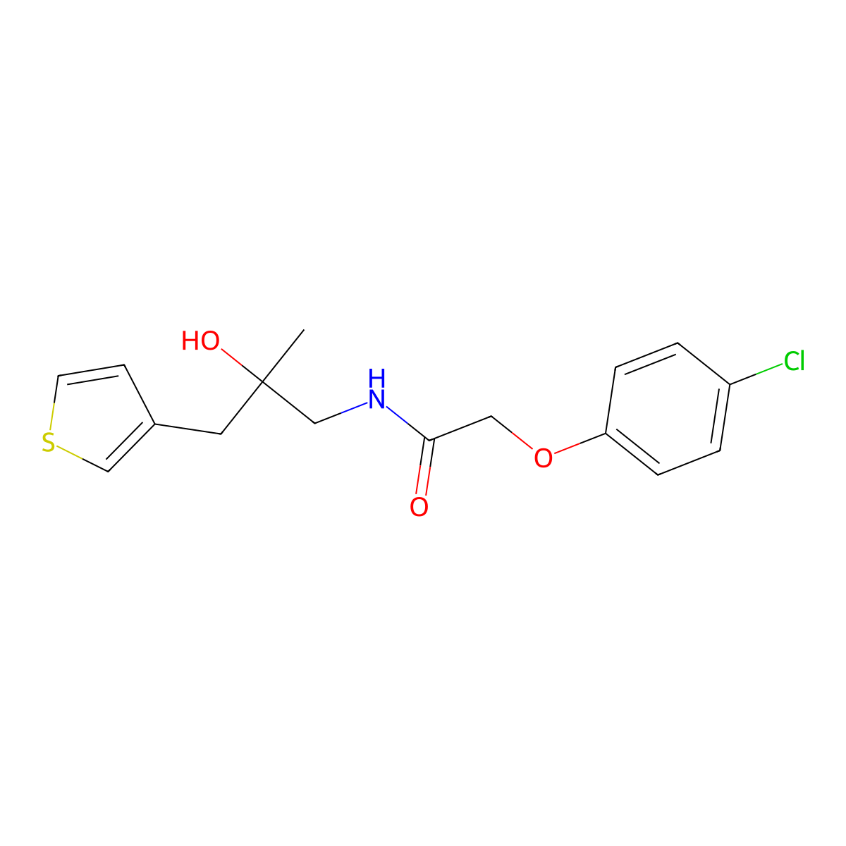 2-(4-chlorophenoxy)-N-{2-hydroxy-2-[(thiophen-3-yl)methyl]propyl}acetamide molecular structure, CAS 2097861-29-3