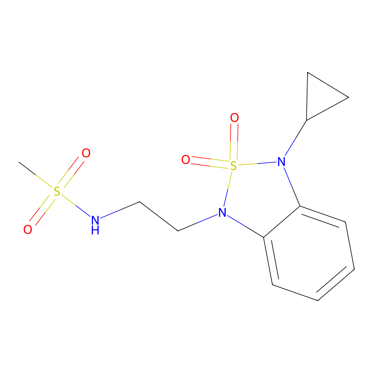 N-[2-(3-cyclopropyl-2,2-dioxo-1,3-dihydro-2lambda6,1,3-benzothiadiazol-1-yl)ethyl]methanesulfonamide molecular structure, CAS 2097861-34-0