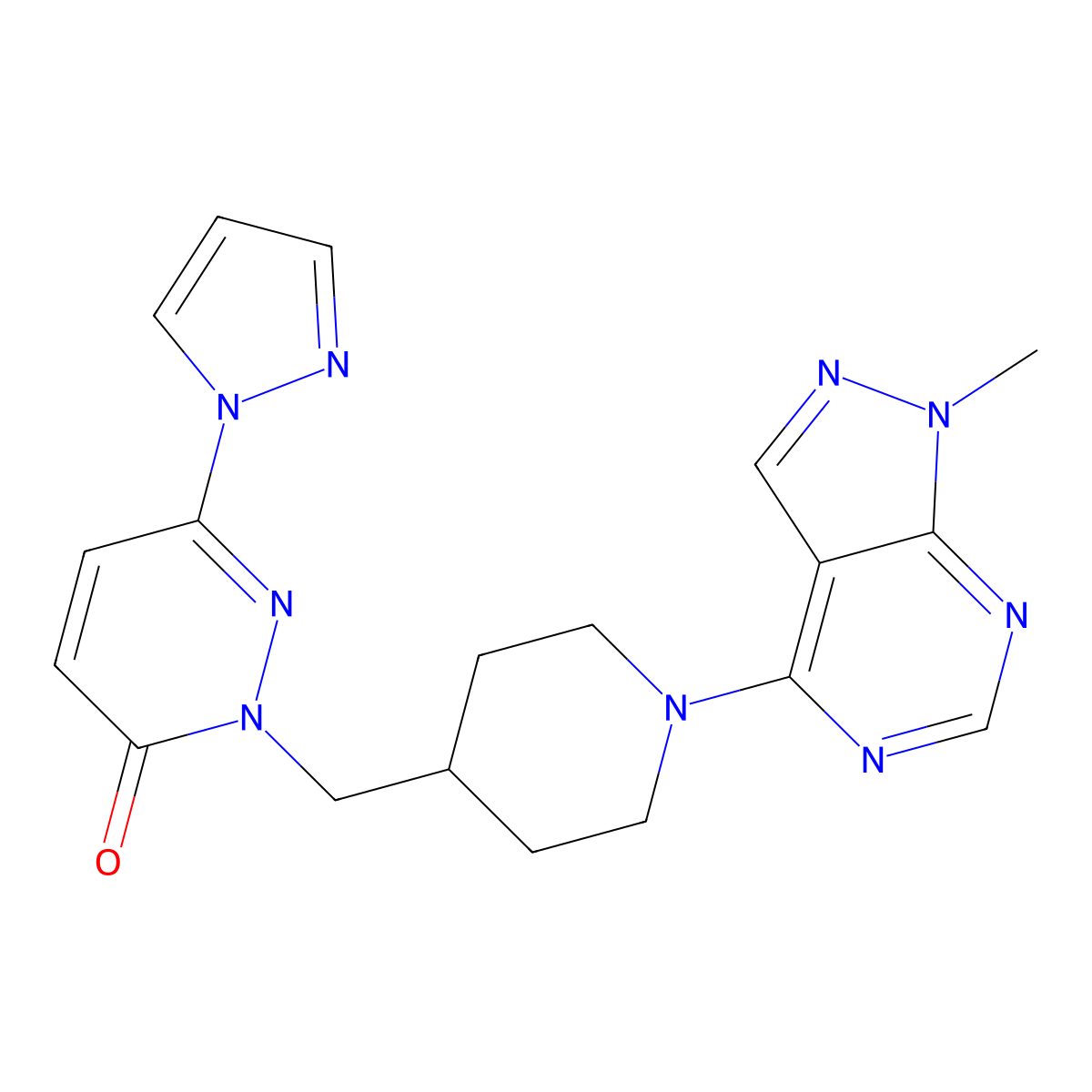 2-[(1-{1-methyl-1H-pyrazolo[3,4-d]pyrimidin-4-yl}piperidin-4-yl)methyl]-6-(1H-pyrazol-1-yl)-2,3-dihydropyridazin-3-one molecular structure, CAS 2097861-35-1