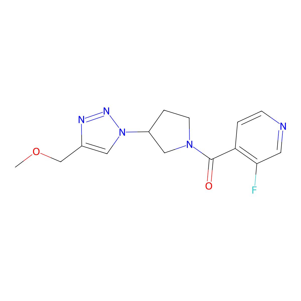 3-fluoro-4-{3-[4-(methoxymethyl)-1H-1,2,3-triazol-1-yl]pyrrolidine-1-carbonyl}pyridine molecular structure, CAS 2097861-42-0