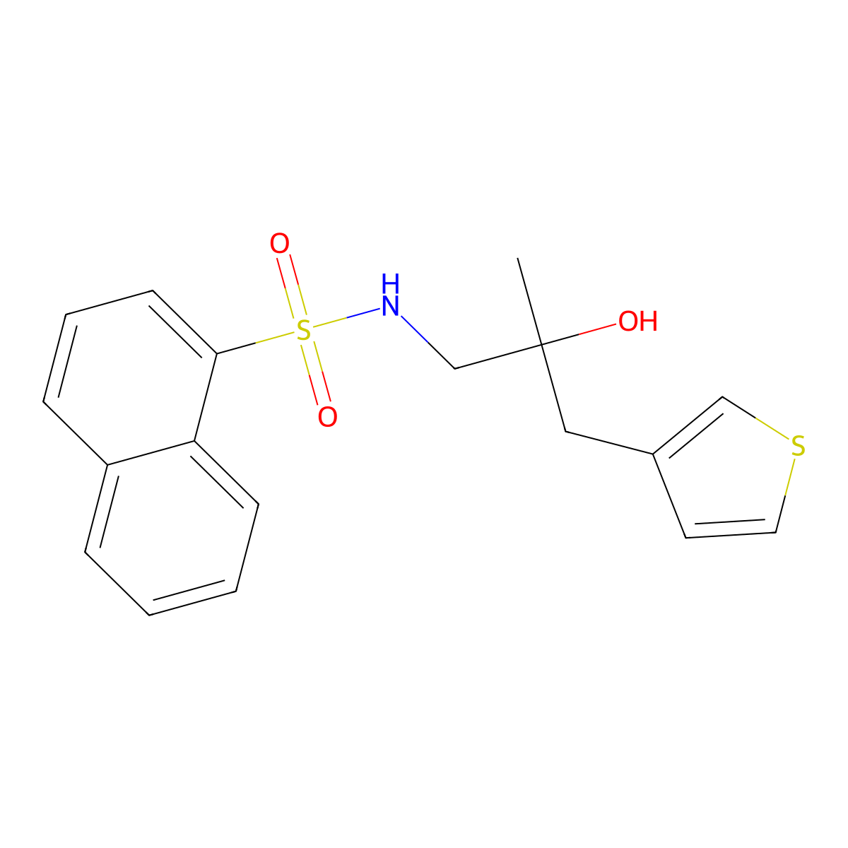2-hydroxy-2-methyl-S-(naphthalen-1-yl)-3-(thiophen-3-yl)propane-1-sulfonamido molecular structure, CAS 2097861-44-2