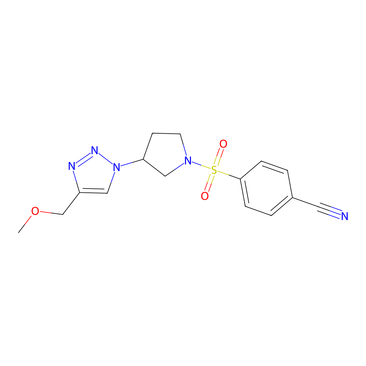 4-({3-[4-(methoxymethyl)-1H-1,2,3-triazol-1-yl]pyrrolidin-1-yl}sulfonyl)benzonitrile molecular structure, CAS 2097861-50-0