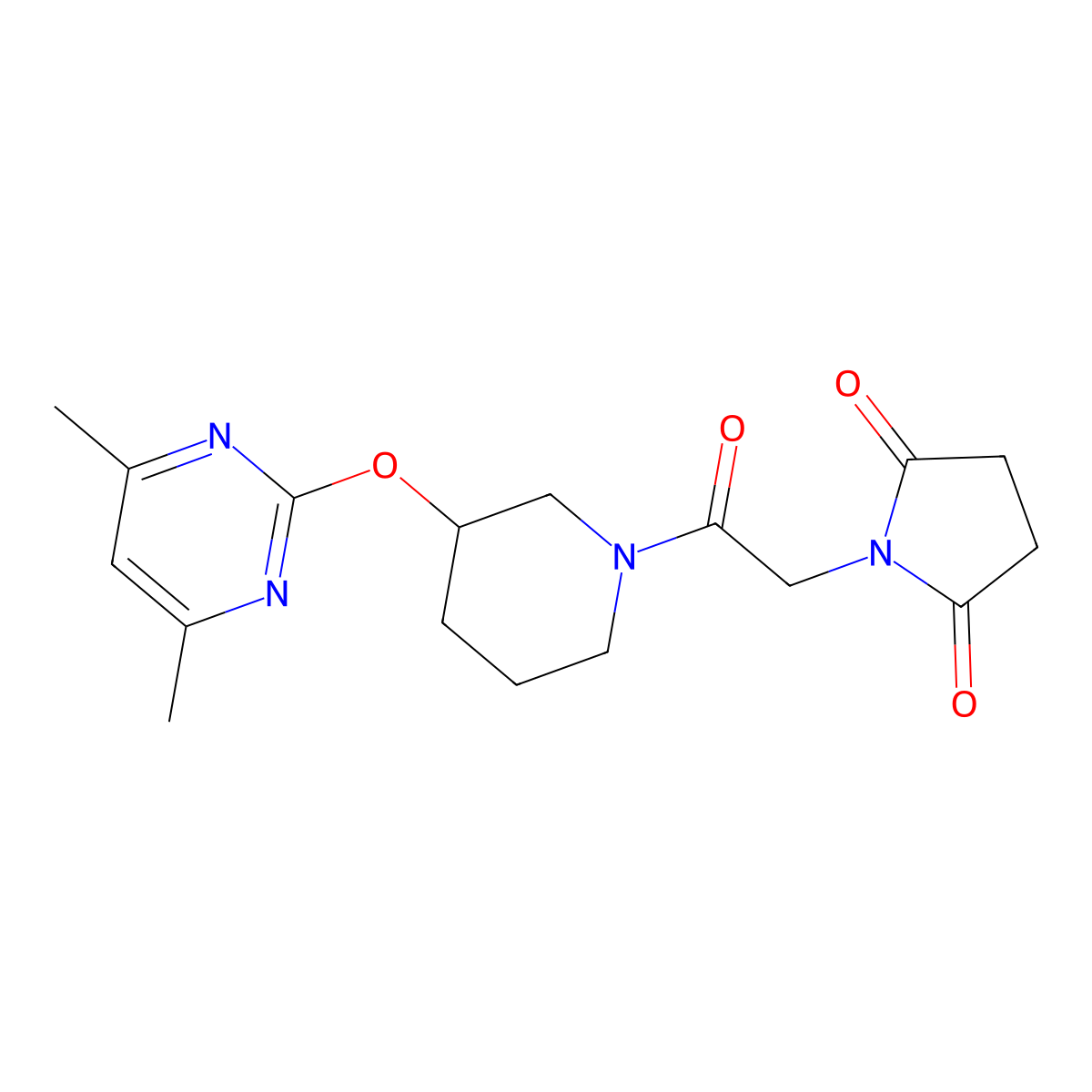 1-(2-{3-[(4,6-Dimethylpyrimidin-2-yl)oxy]piperidin-1-yl}-2-oxoethyl)pyrrolidine-2,5-dione molecular structure, CAS 2097861-60-2