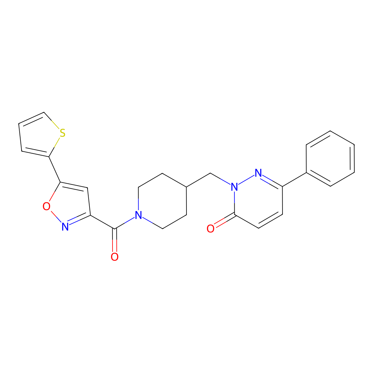 6-Phenyl-2-({1-[5-(thiophen-2-yl)-1,2-oxazole-3-carbonyl]piperidin-4-yl}methyl)-2,3-dihydropyridazin-3-one molecular structure, CAS 2097861-73-7