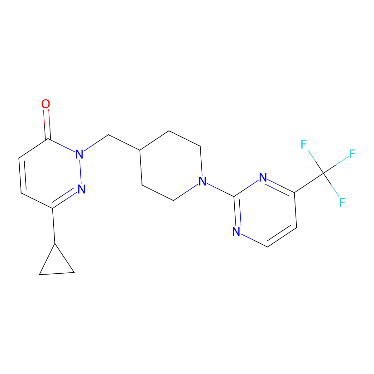 6-Cyclopropyl-2-({1-[4-(trifluoromethyl)pyrimidin-2-yl]piperidin-4-yl}methyl)-2,3-dihydropyridazin-3-one molecular structure, CAS 2097861-76-0
