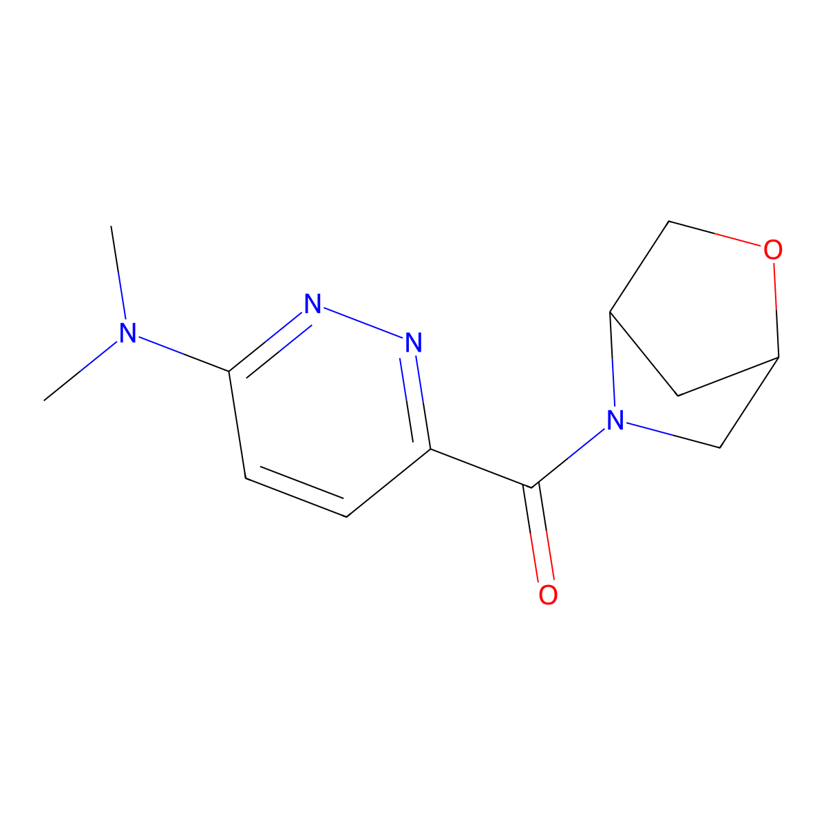 N,N-dimethyl-6-{2-oxa-5-azabicyclo[2.2.1]heptane-5-carbonyl}pyridazin-3-amine molecular structure, CAS 2097861-78-2